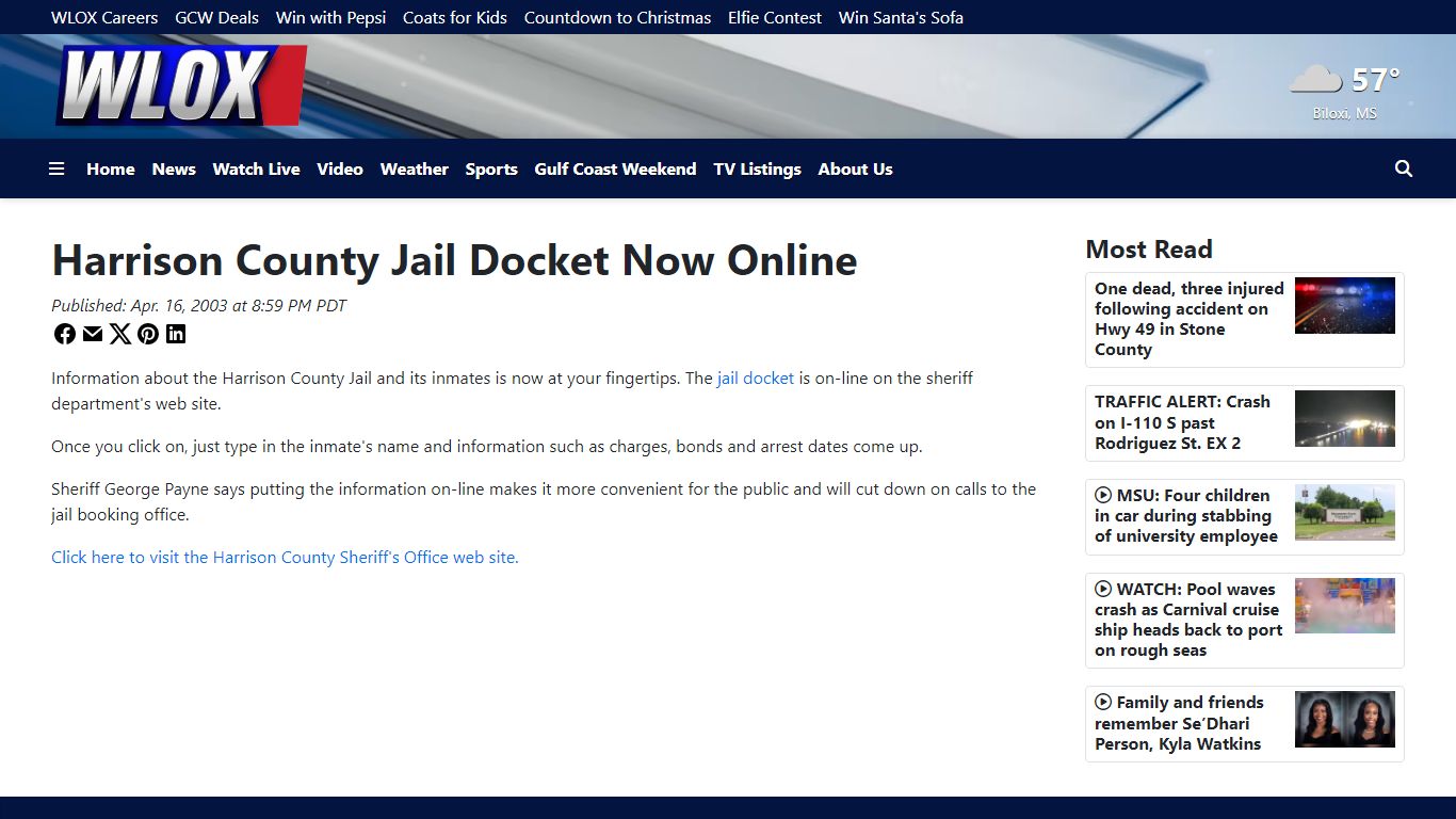 Harrison County Jail Docket Now Online - WLOX
